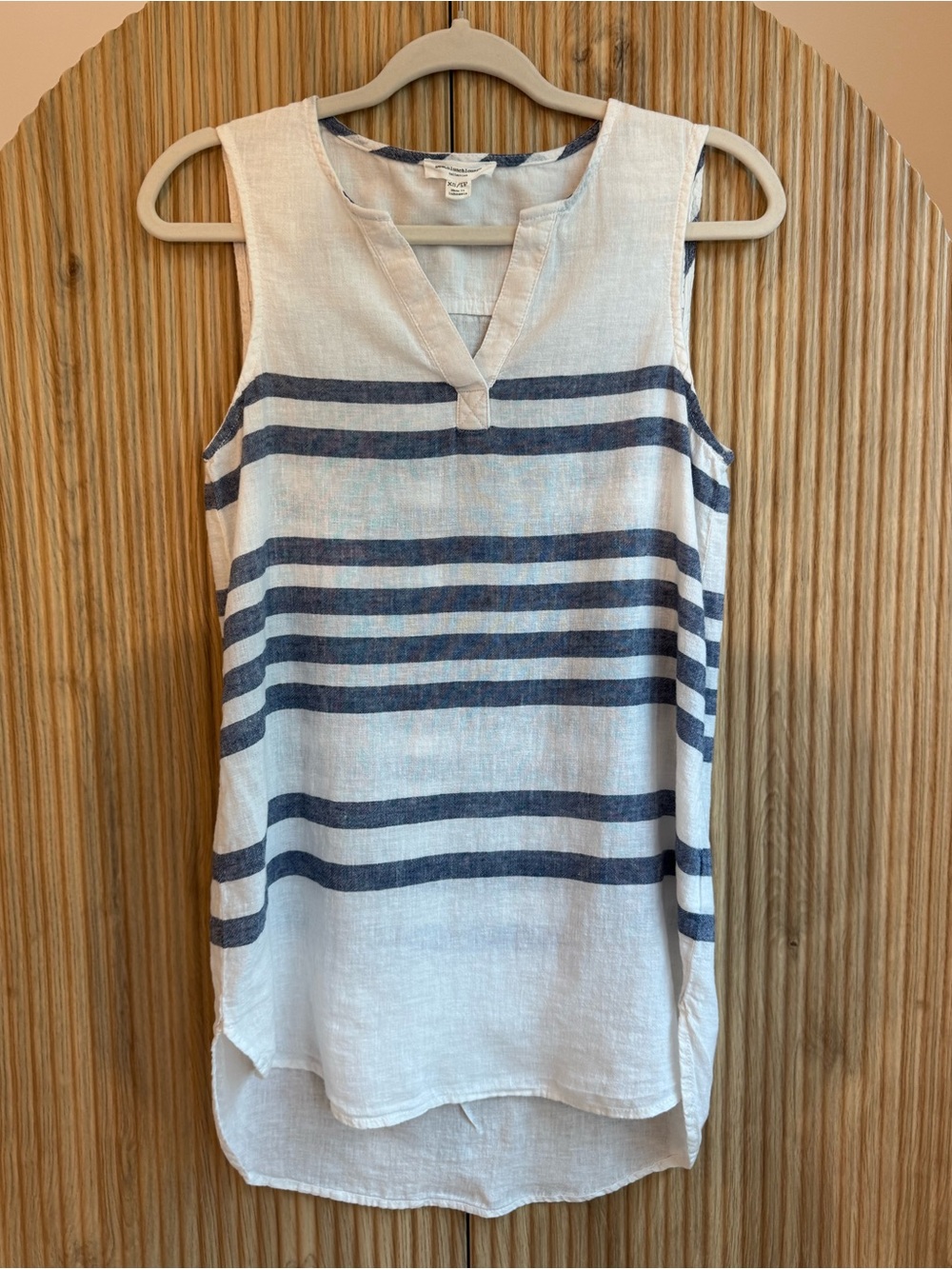 BeachLunchLounge White & Blue Stripped Linen Cotton Blend Tunic Tank/Cover Up